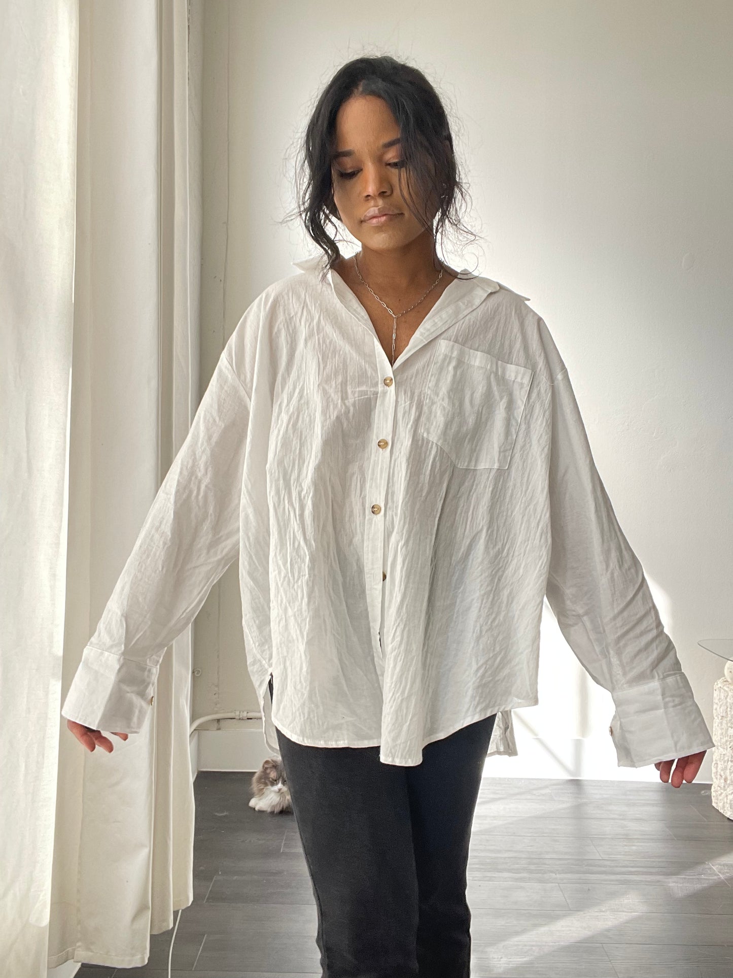 Chase Cotton Oversized Button Down In White