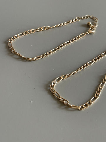 Classic Mini Double Link Chain Bracelet Set In Gold