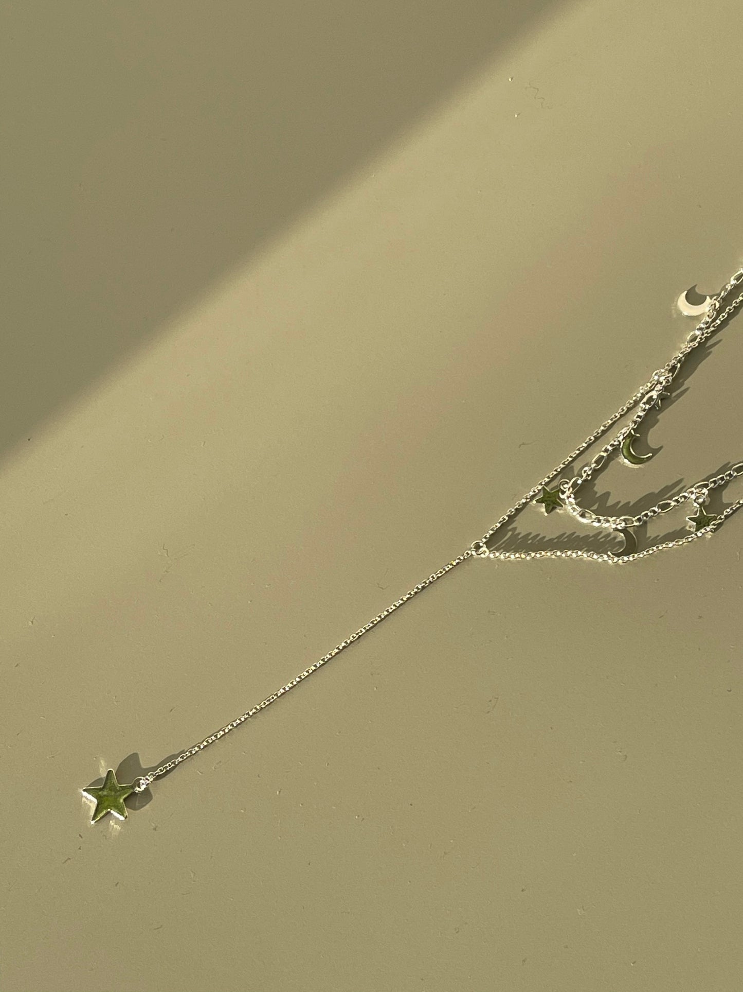 Star & Moon Drop Necklace In Silver