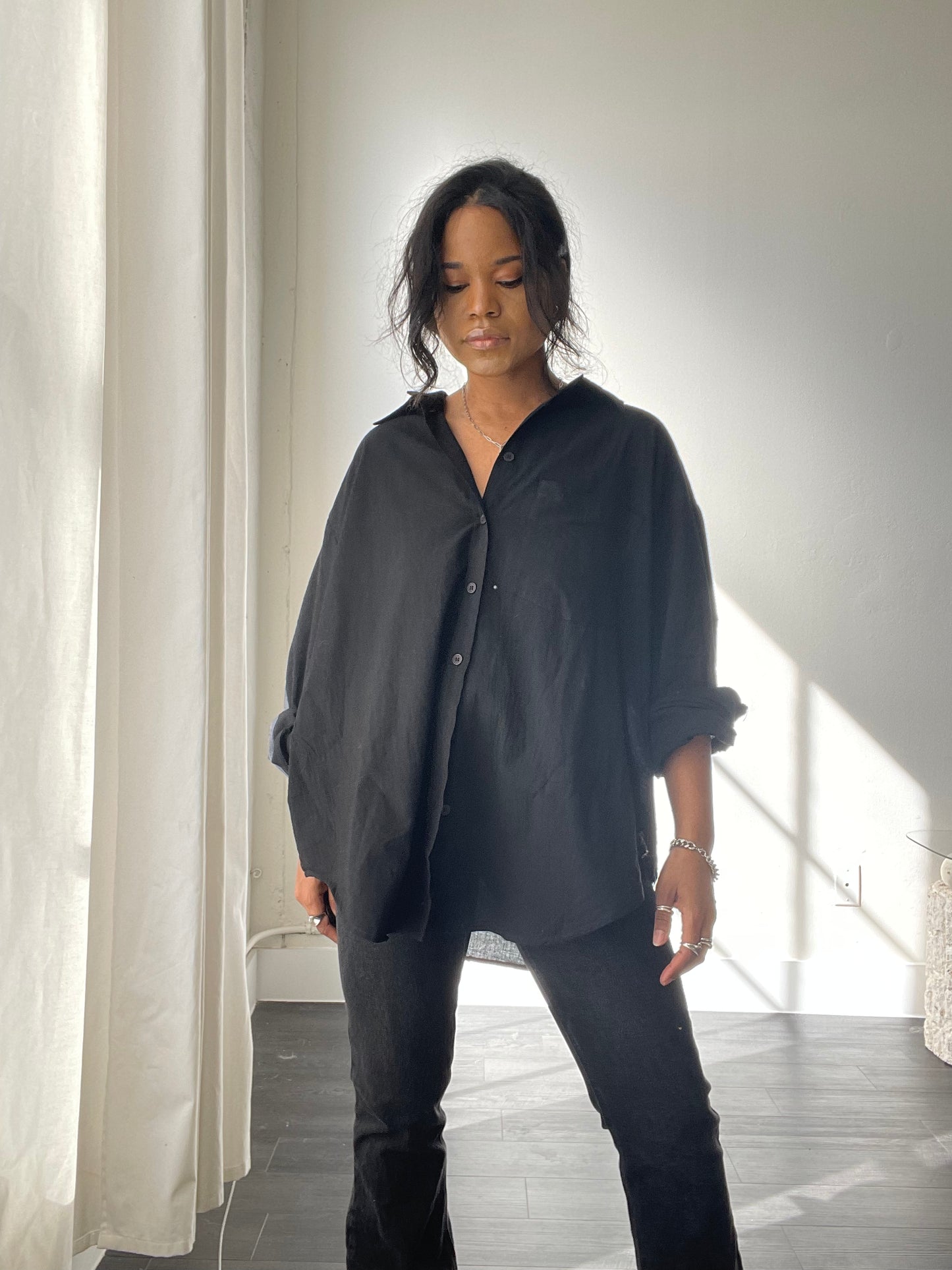 Chase Cotton Oversized Button Down In Black