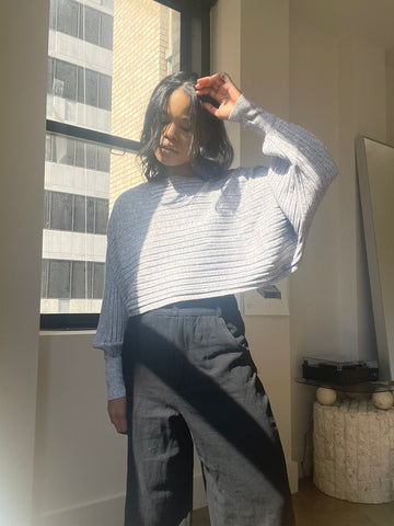 Candice Batwing Ribbed Cropped Top In Confetti Grey