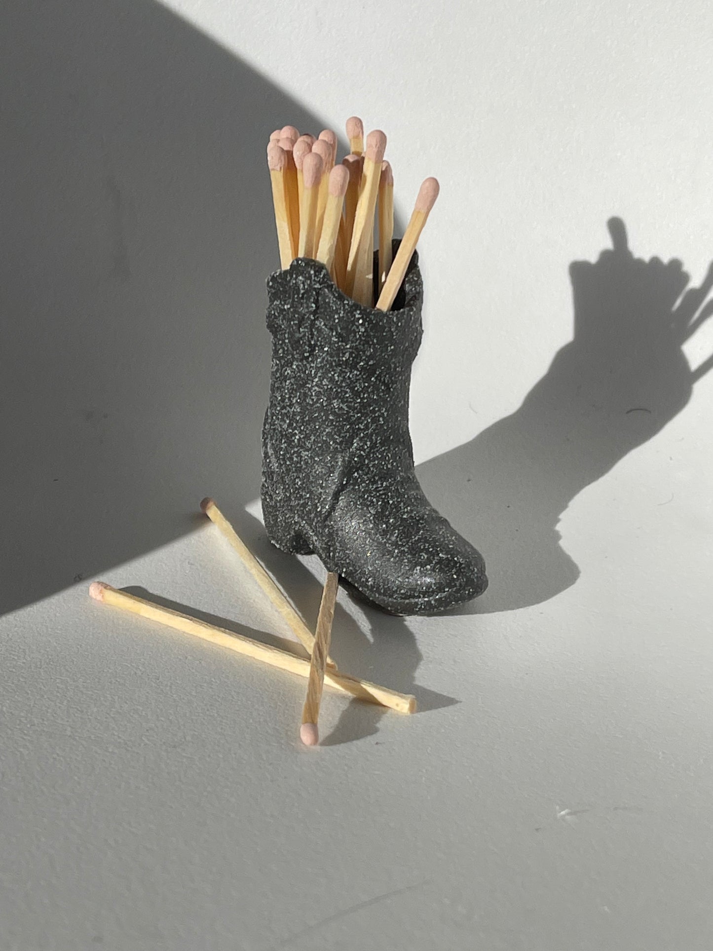 Cowboy Boot Matchstick Holder In Ash Black