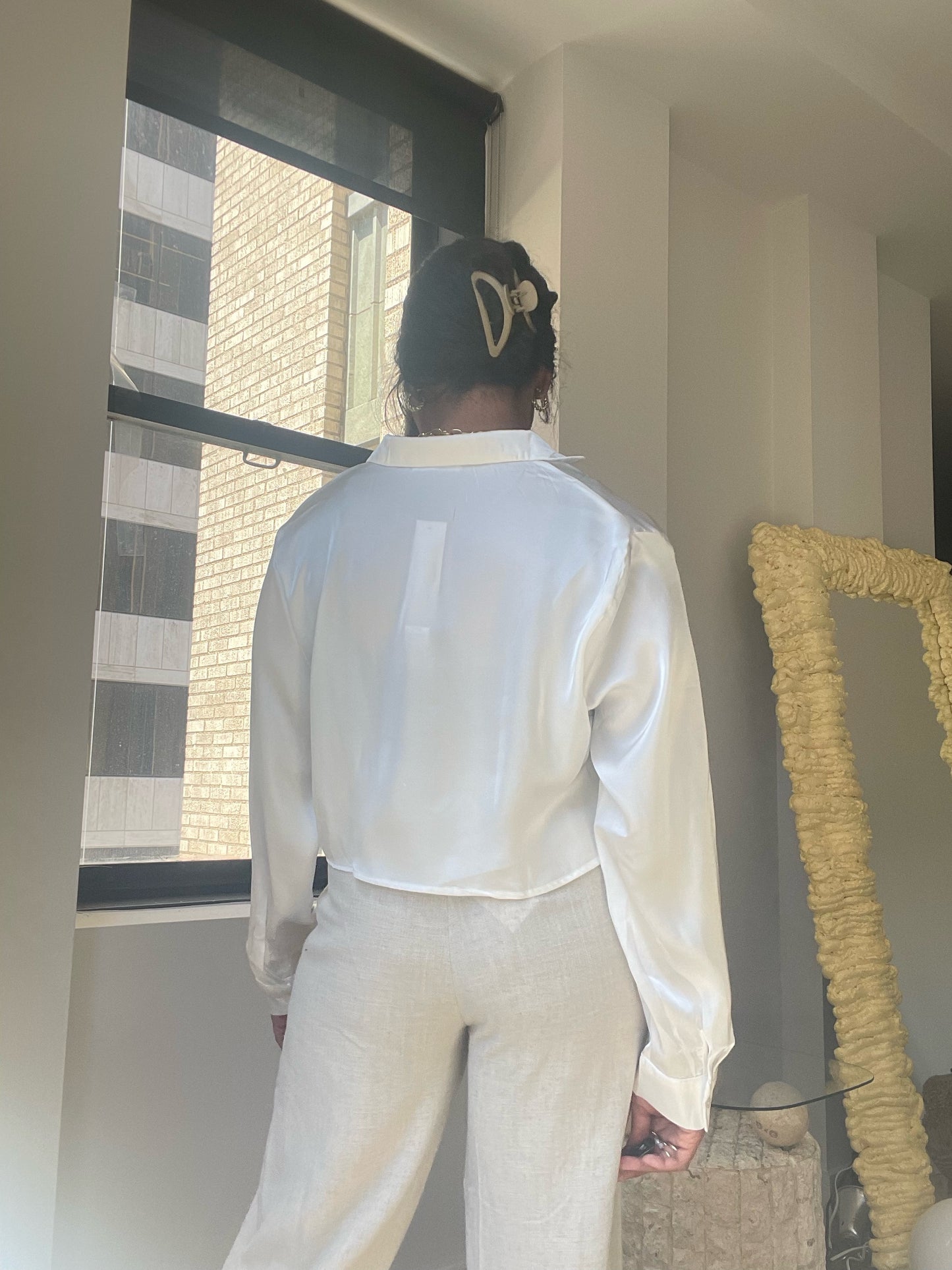 Kylie Tie Front Silky Top In White