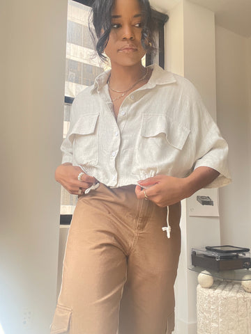 Katin Cotton Crop Button Down Top In Natural