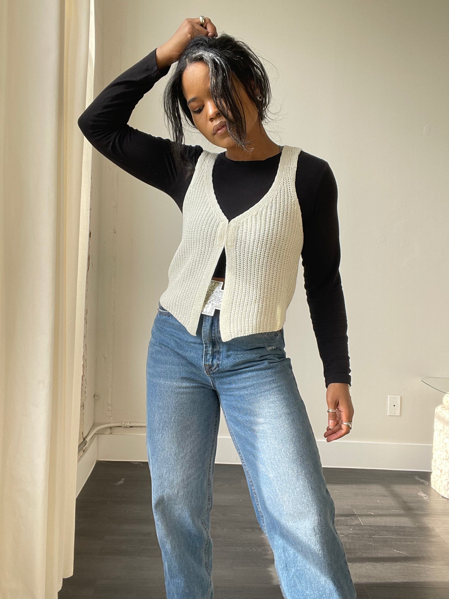 Kayla Crochet Knit Vest In Ivory