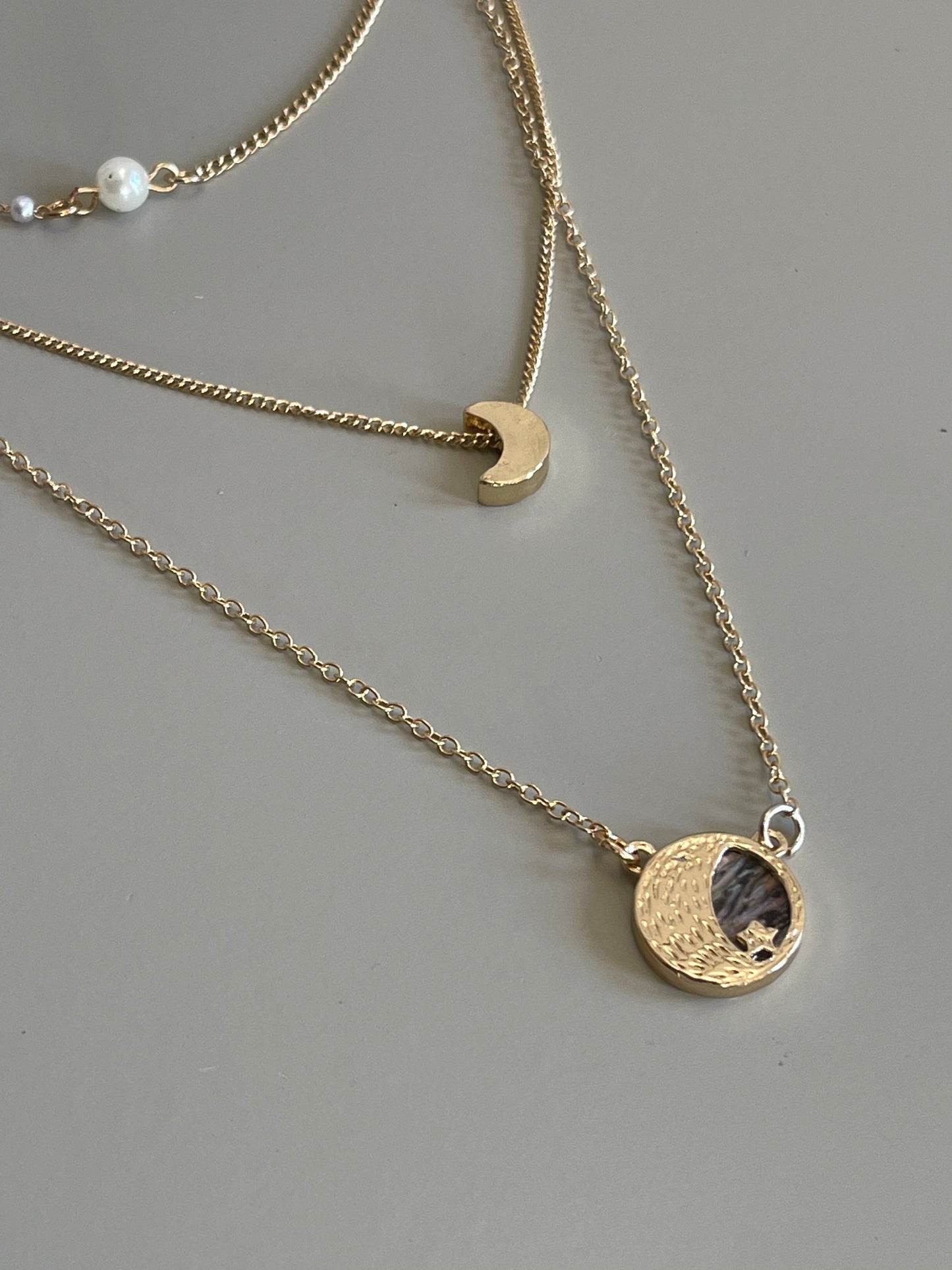 Star Moon & Pearls Layered Necklace In Gold
