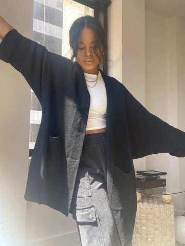 Deena Kimono Oversized Cardigan Sweater In Balck