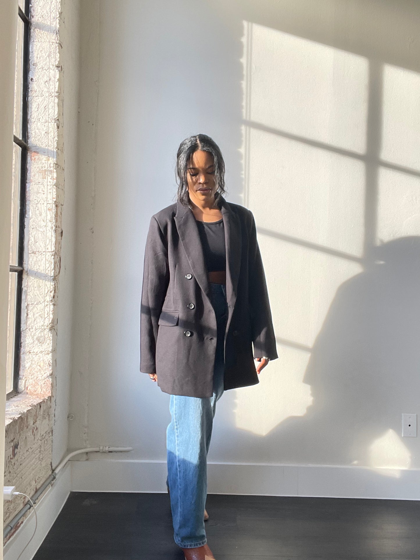 Grant 80s Style Oversized Blazer In Black