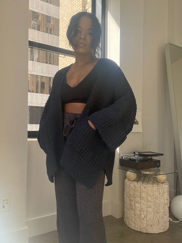 Paige Open Front Crop Chunky Knit Sweater In Midnight