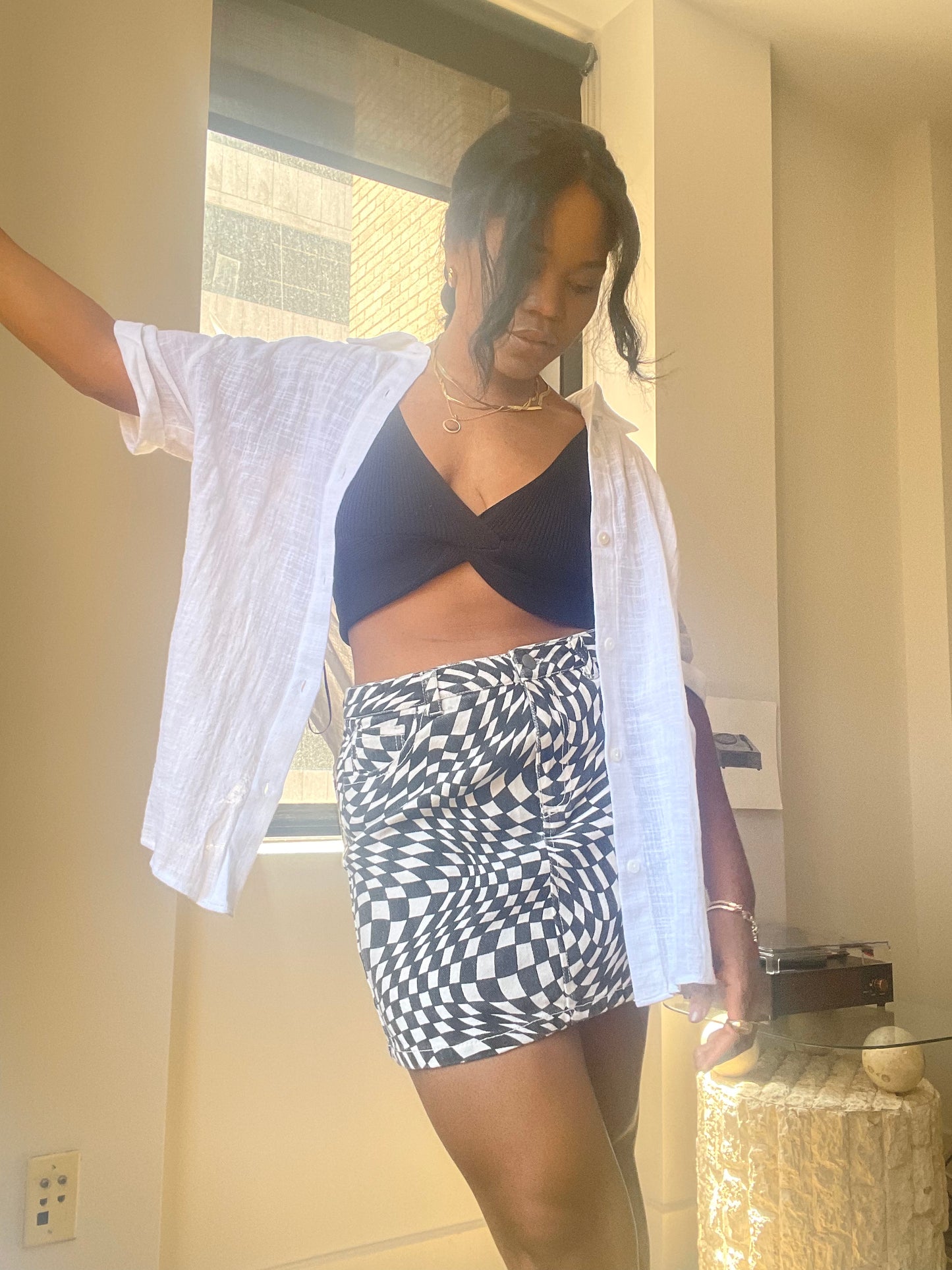 Priest '80s Wave Check Skirt In Black & White