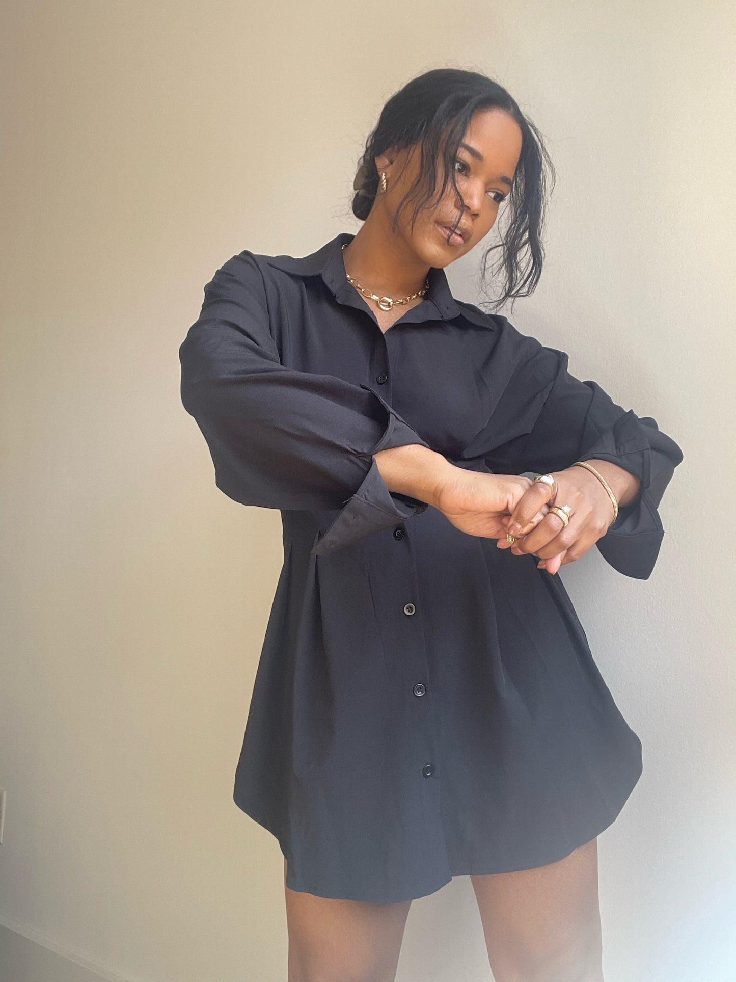 Phoebe Shirt Dress In Black