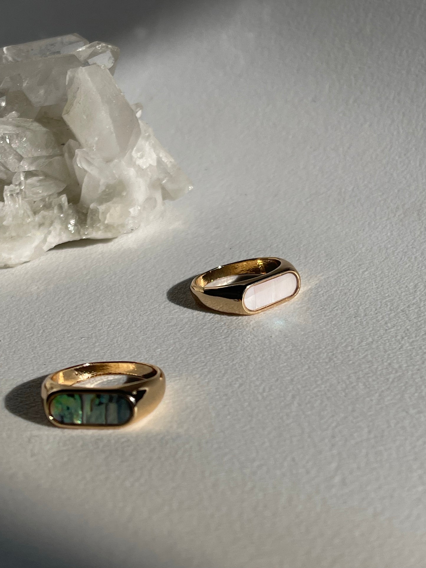 Mother Of Pearl Flat Class Ring In Ivory Gold