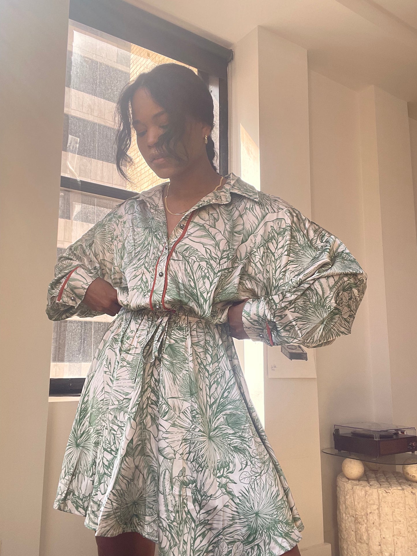 Deni Forest Half Button Down Dress In Green