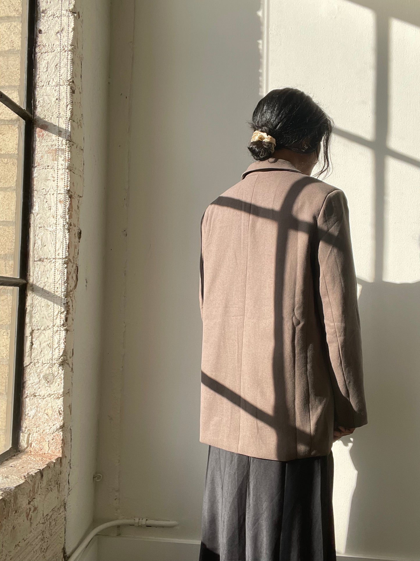 Grant 80s Style Oversized Blazer In Olive Brown