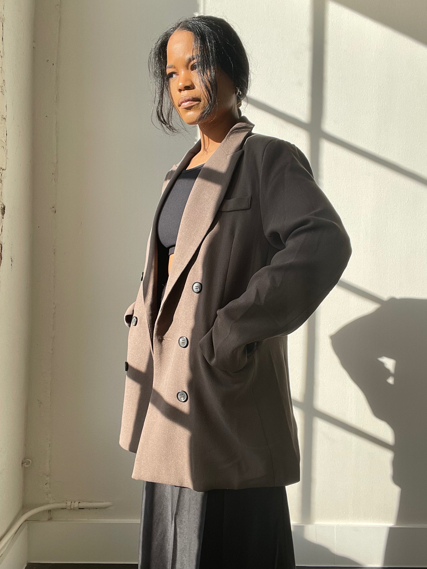 Grant 80s Style Oversized Blazer In Olive Brown