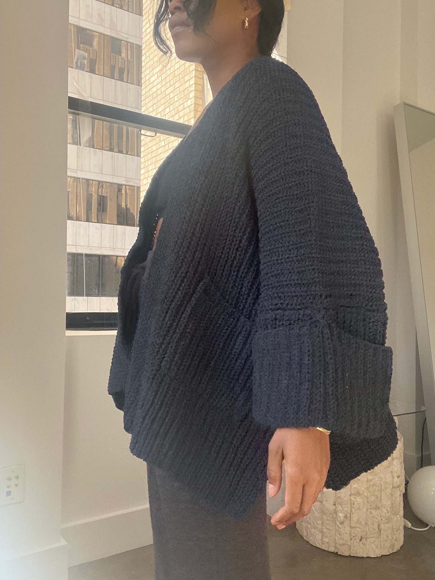 Paige Open Front Crop Chunky Knit Sweater In Midnight