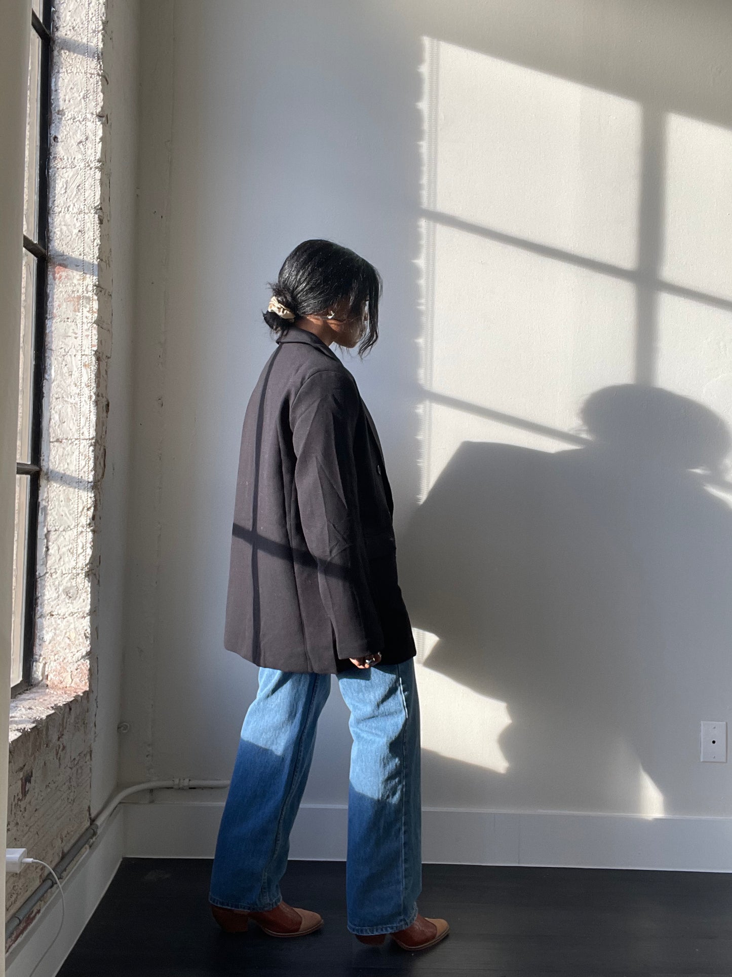 Grant 80s Style Oversized Blazer In Black
