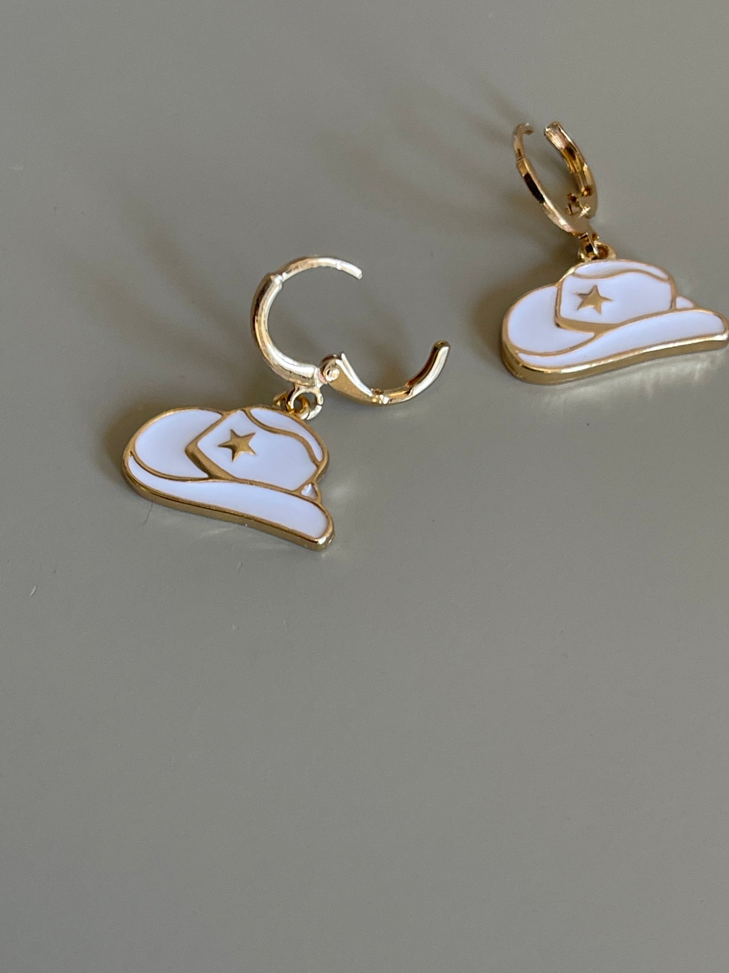 Cowgirl Hat Drop Earring In White