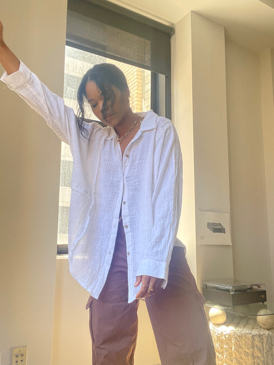 Karl Cotton Distressed Button-Down In White
