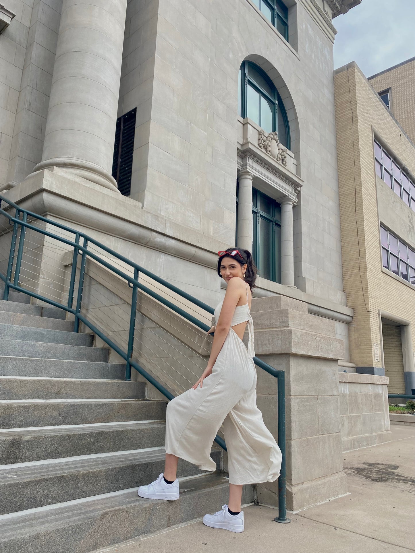 Jackie Open Back Linen Jumpsuit In Taupe