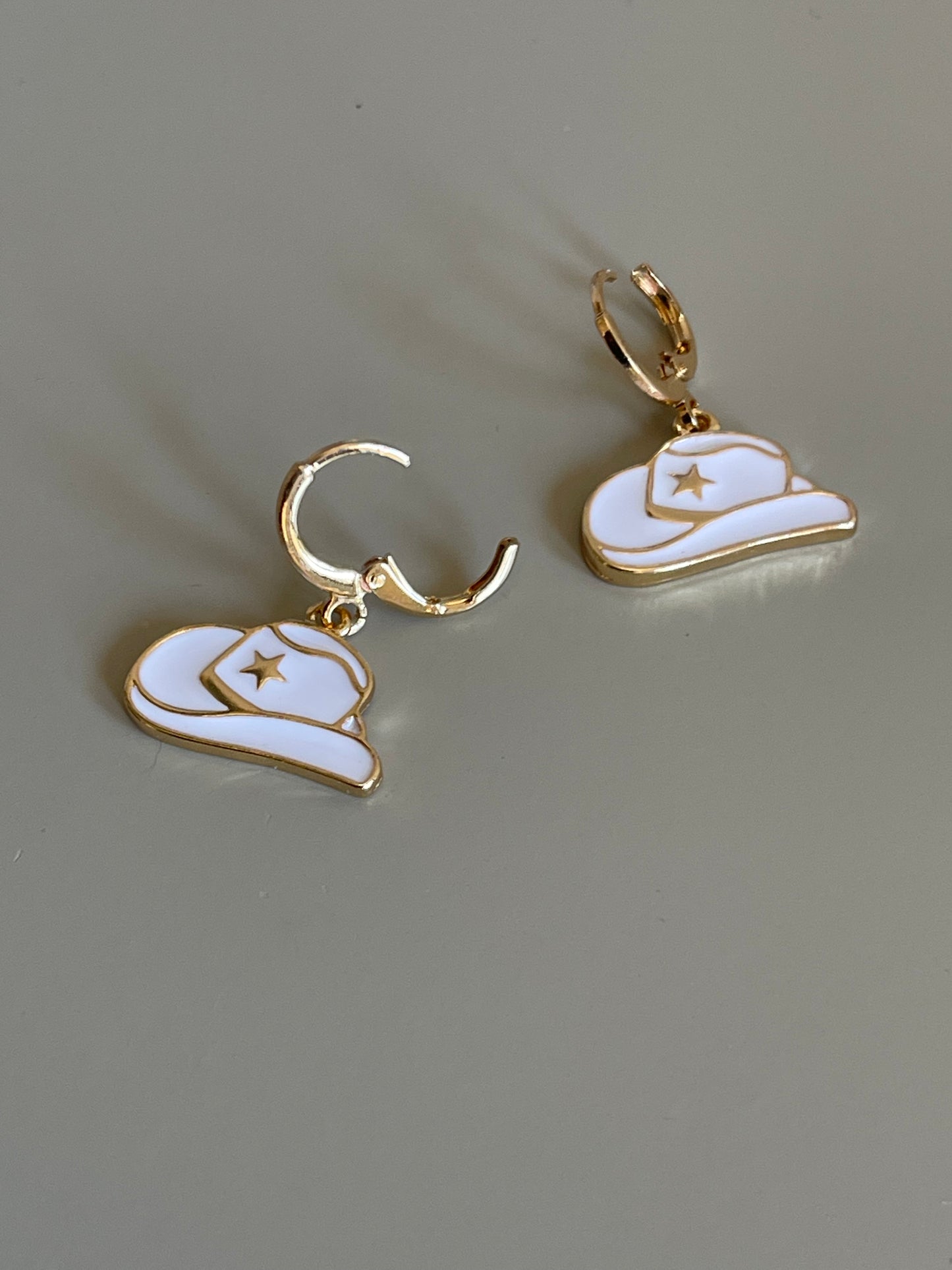 Cowgirl Hat Drop Earring In White