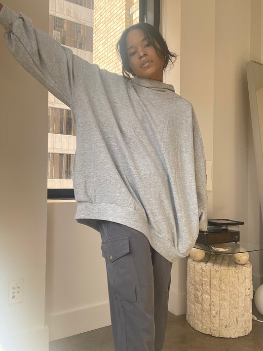 Emily Oversized Cotton Loose Turtle Neck In Grey