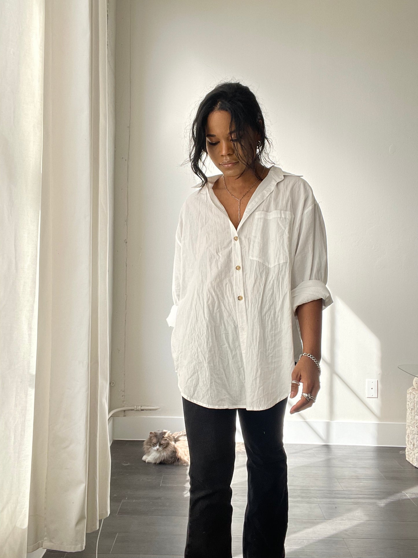 Chase Cotton Oversized Button Down In White