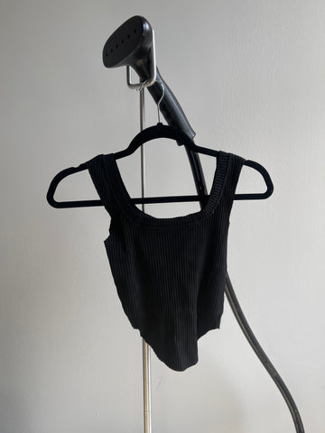 Cora Corset Style Ribbed Tank Top In Black