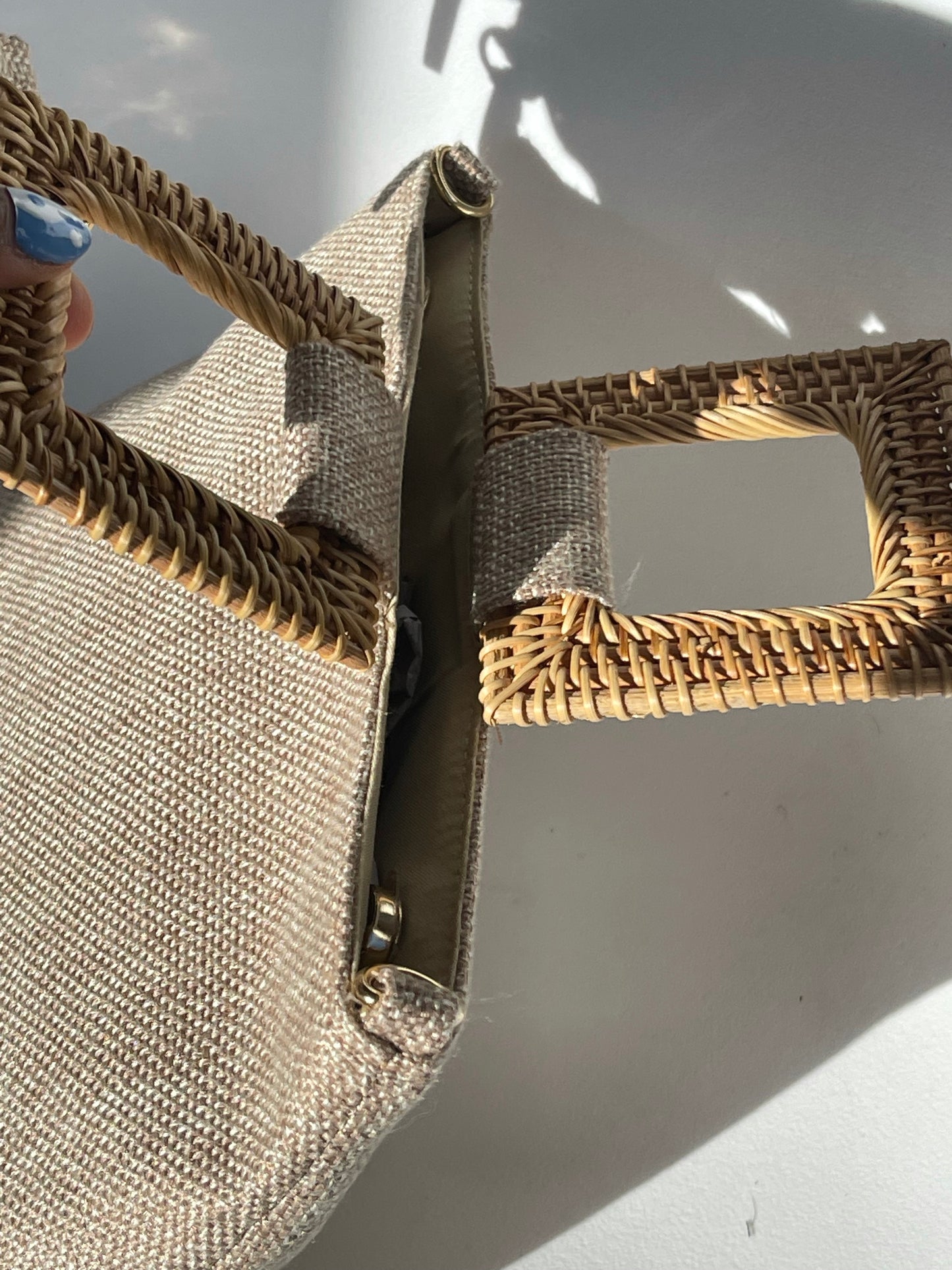 Melanie Basket Handle Linen Bag In Taupe