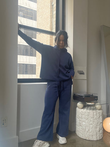 Lily Hoodie & Wide Leg Pant Set In Navy
