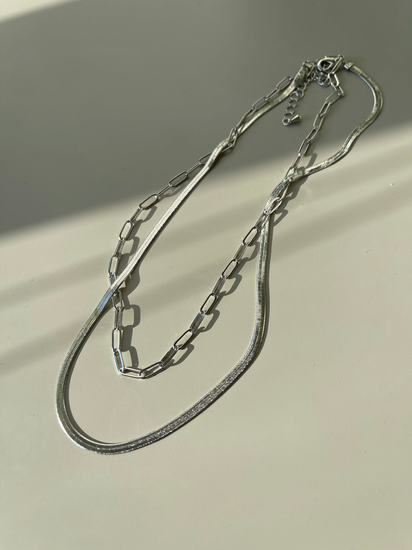 Link Layered Snake Necklace In Sliver