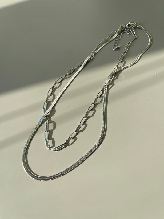 Link Layered Snake Necklace In Sliver