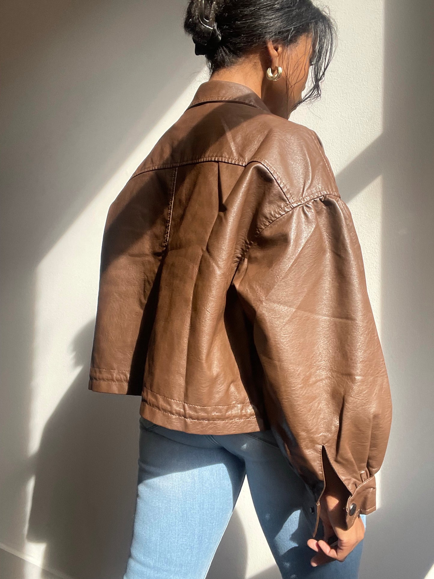 Beverly Vegan Leather Dolman Sleeve Jacket In Brown