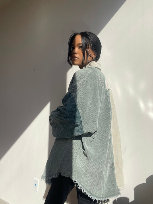 Leigha 90s Color Block Corduroy Jacket In Sage