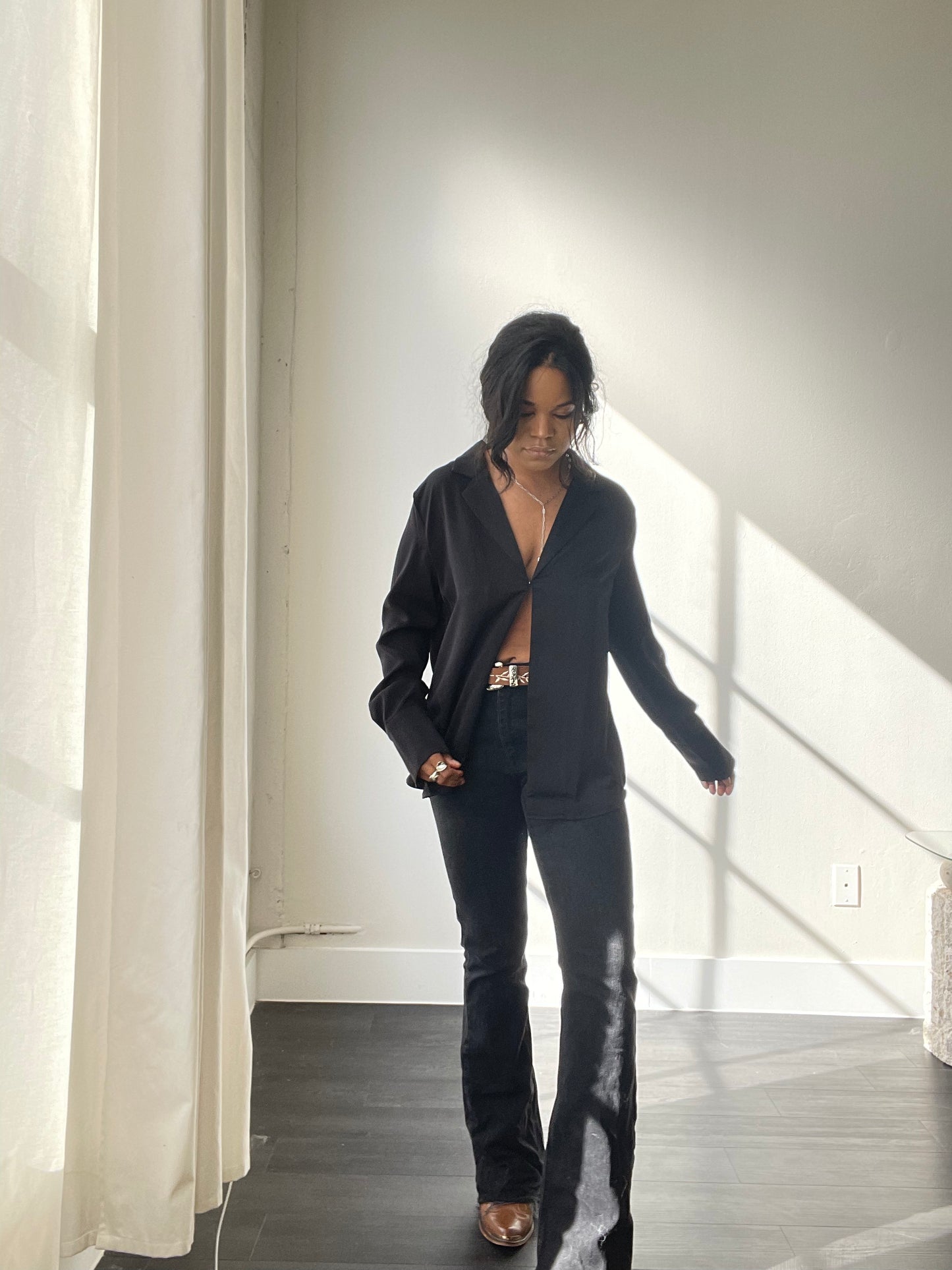 Paige Single Front Closure Long Sleeve Shirt In Black