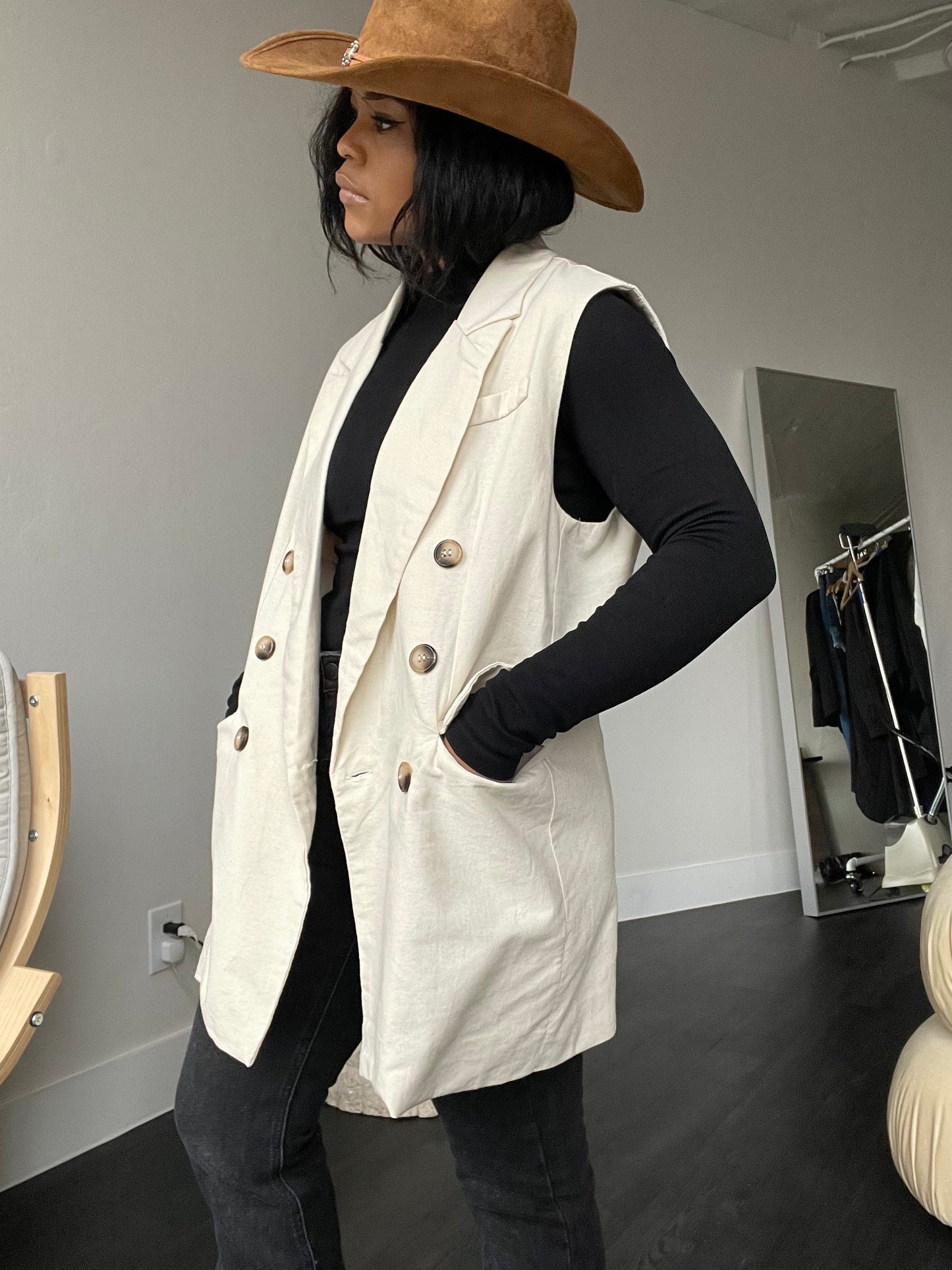 Haley Cotton Oversized Blazer Vest In Natural