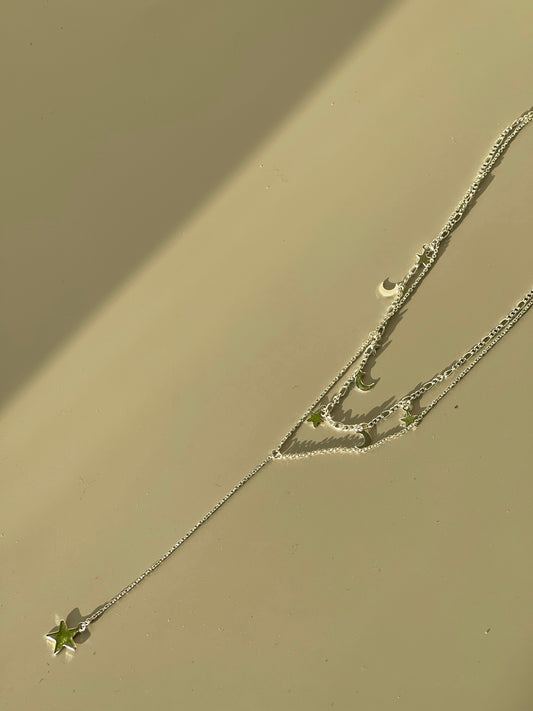 Star & Moon Drop Necklace In Silver