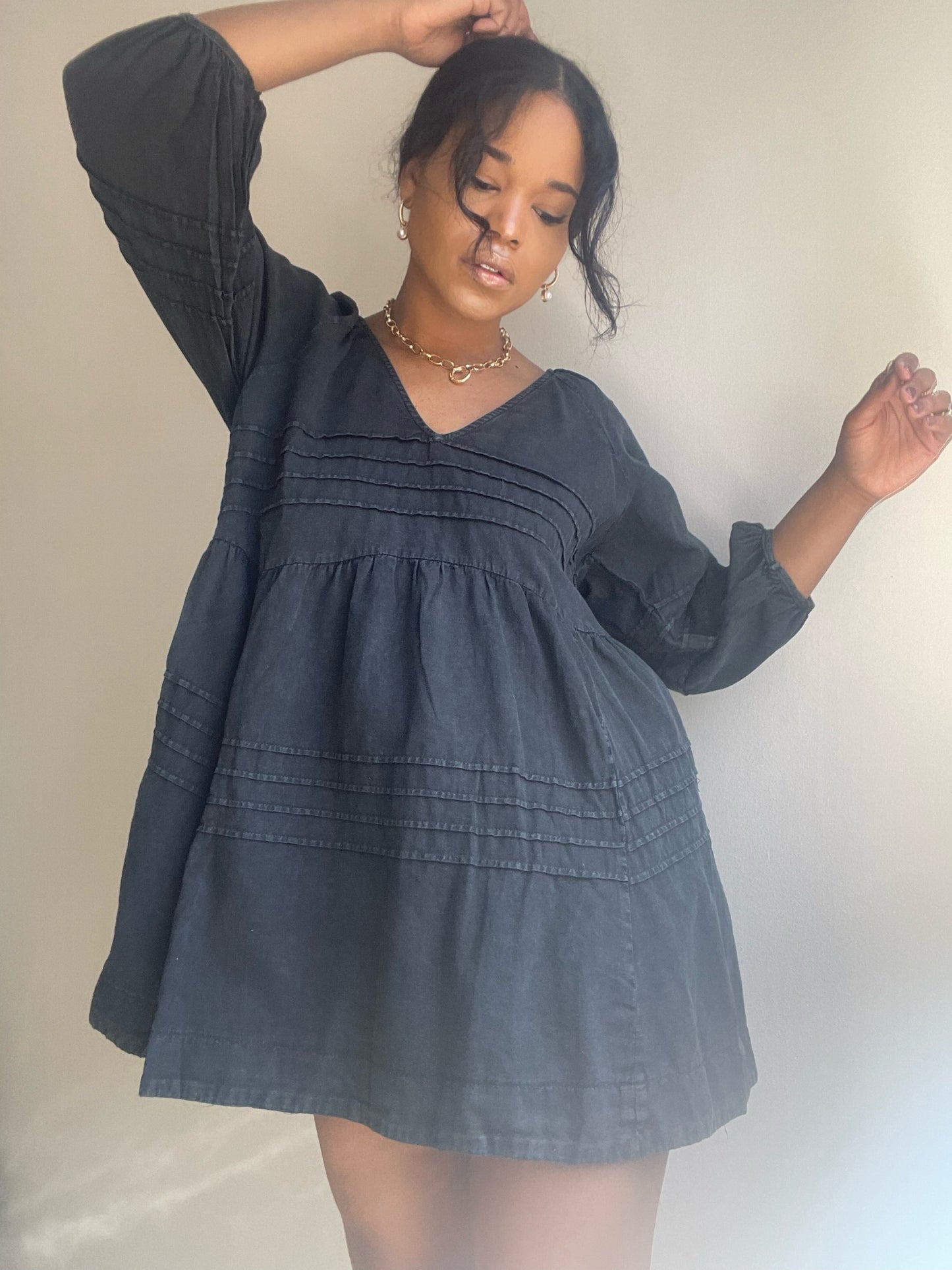 Taylor Cotton Tiered Dress In Acid Black