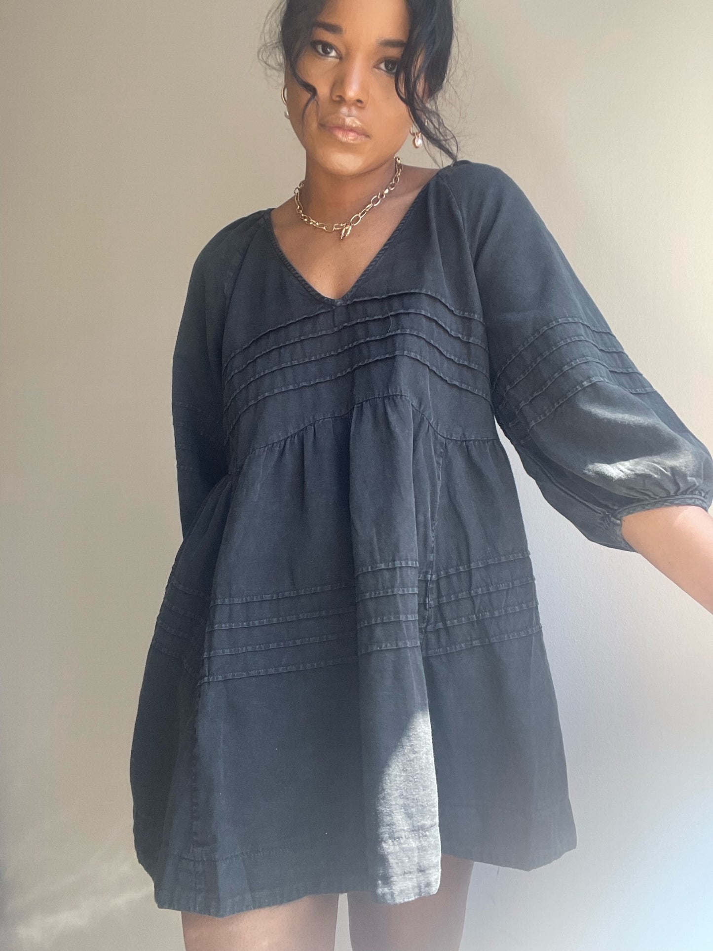 Taylor Cotton Tiered Dress In Acid Black