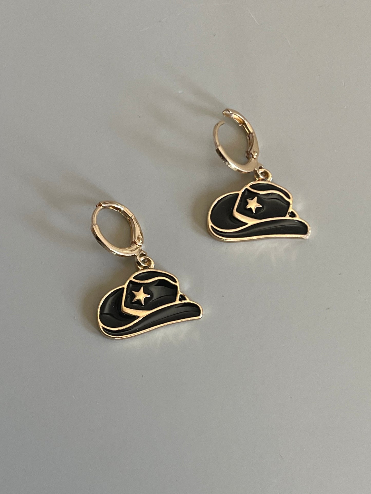Cowgirl Hat Drop Earring In Black
