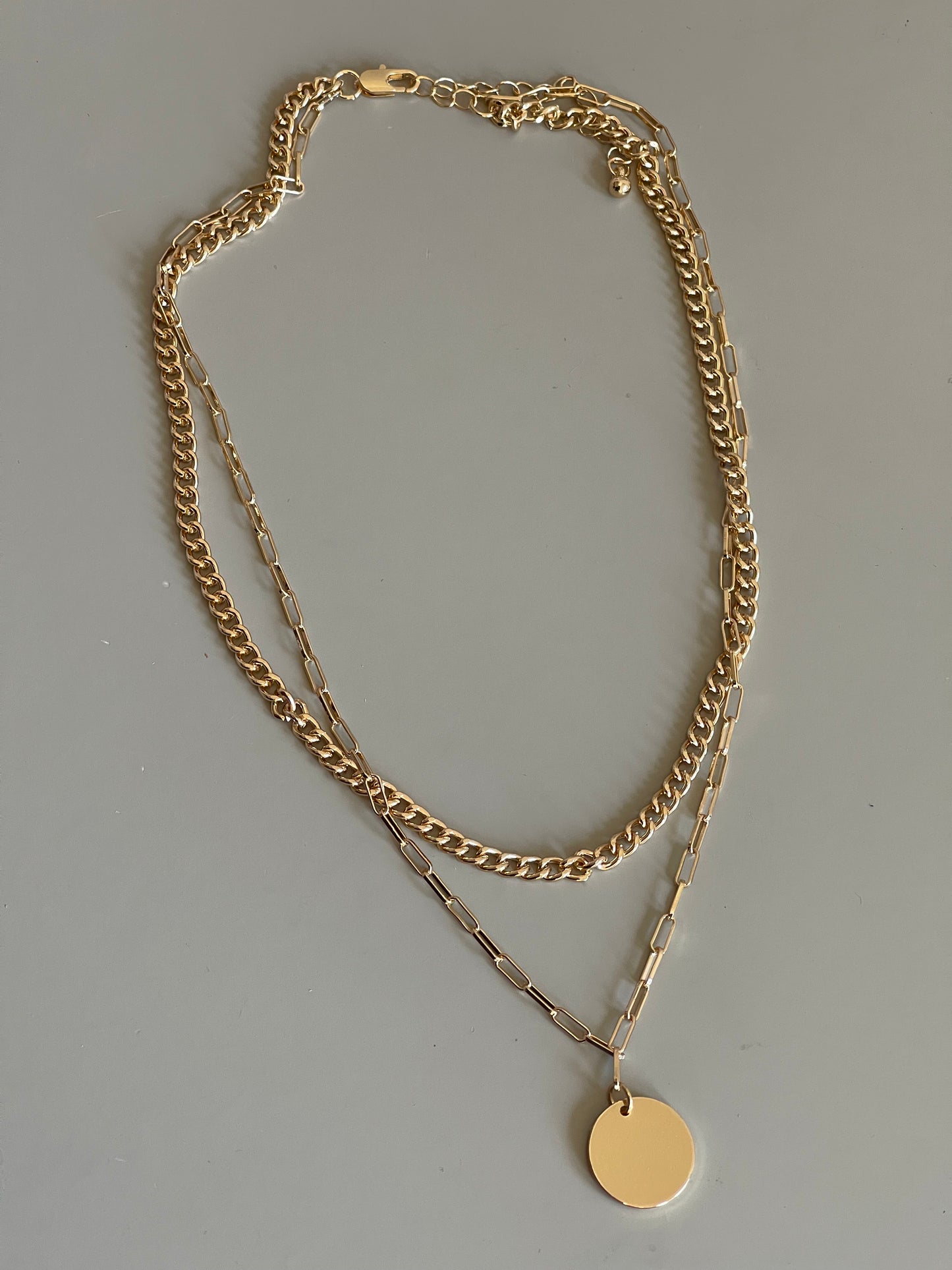 Classic Disk Drop Crum & Link Layered Necklace In Gold