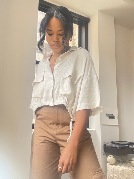 Katin Cotton Crop Button Down Top In Natural