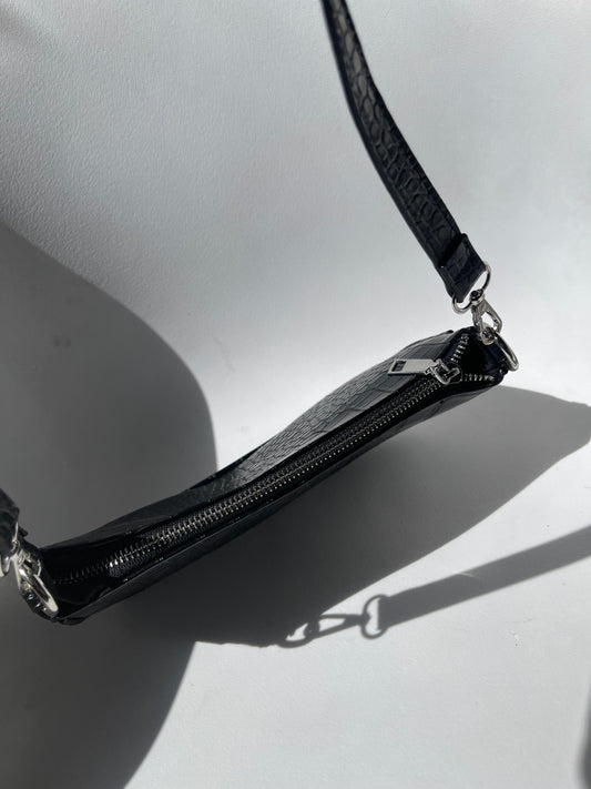 Kez Baguette Bag In Croc Black
