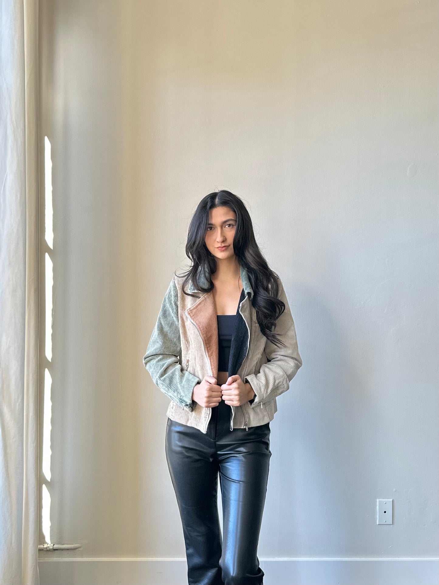 Marco Moto Two Tone Corduroy Jacket In Taupe & Olive