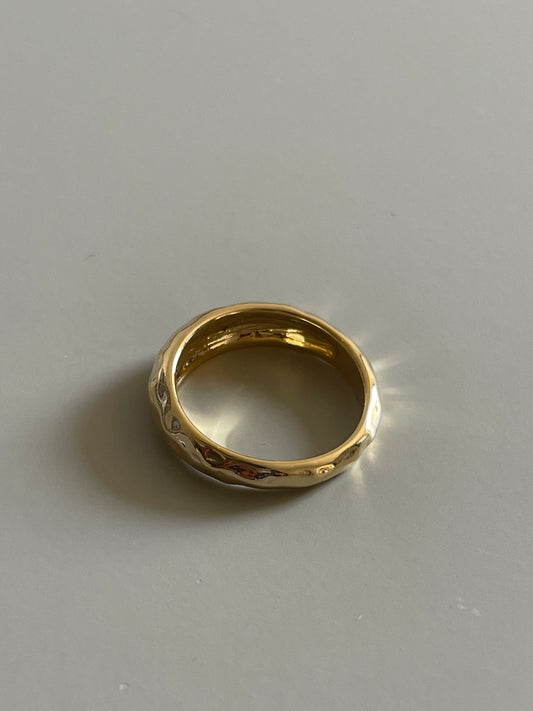 Classic Ripped & Hammered Dome Ring In Gold
