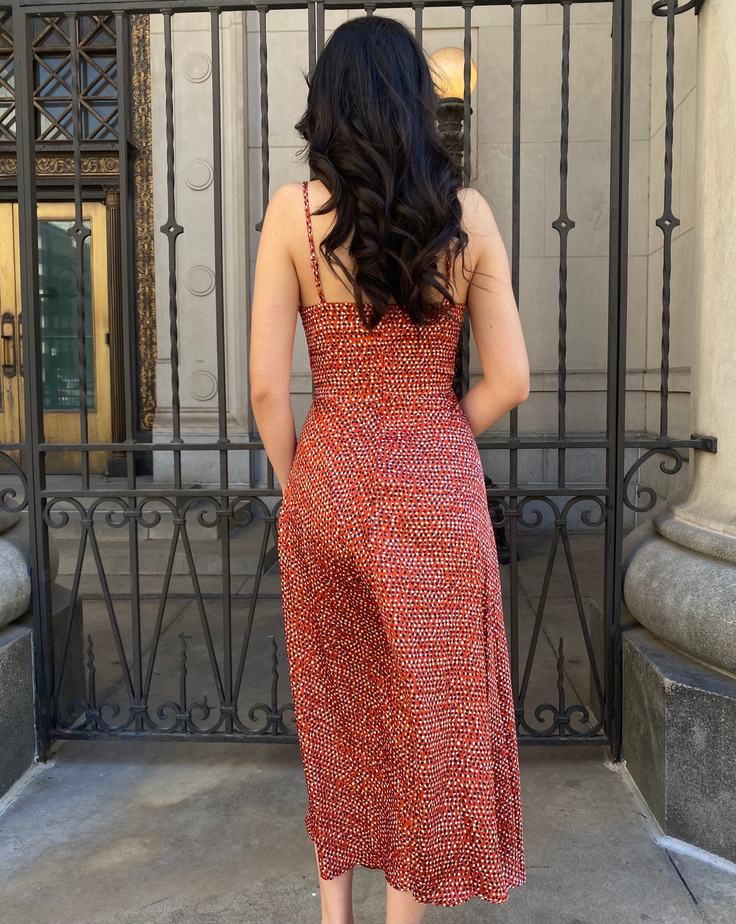 Claudia Open Front High Slit Midi Dress In Ruby