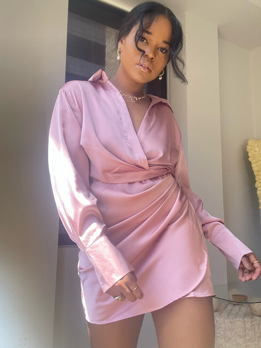 Katie Long Sleeve Rouge Front Mini Dress In Pink