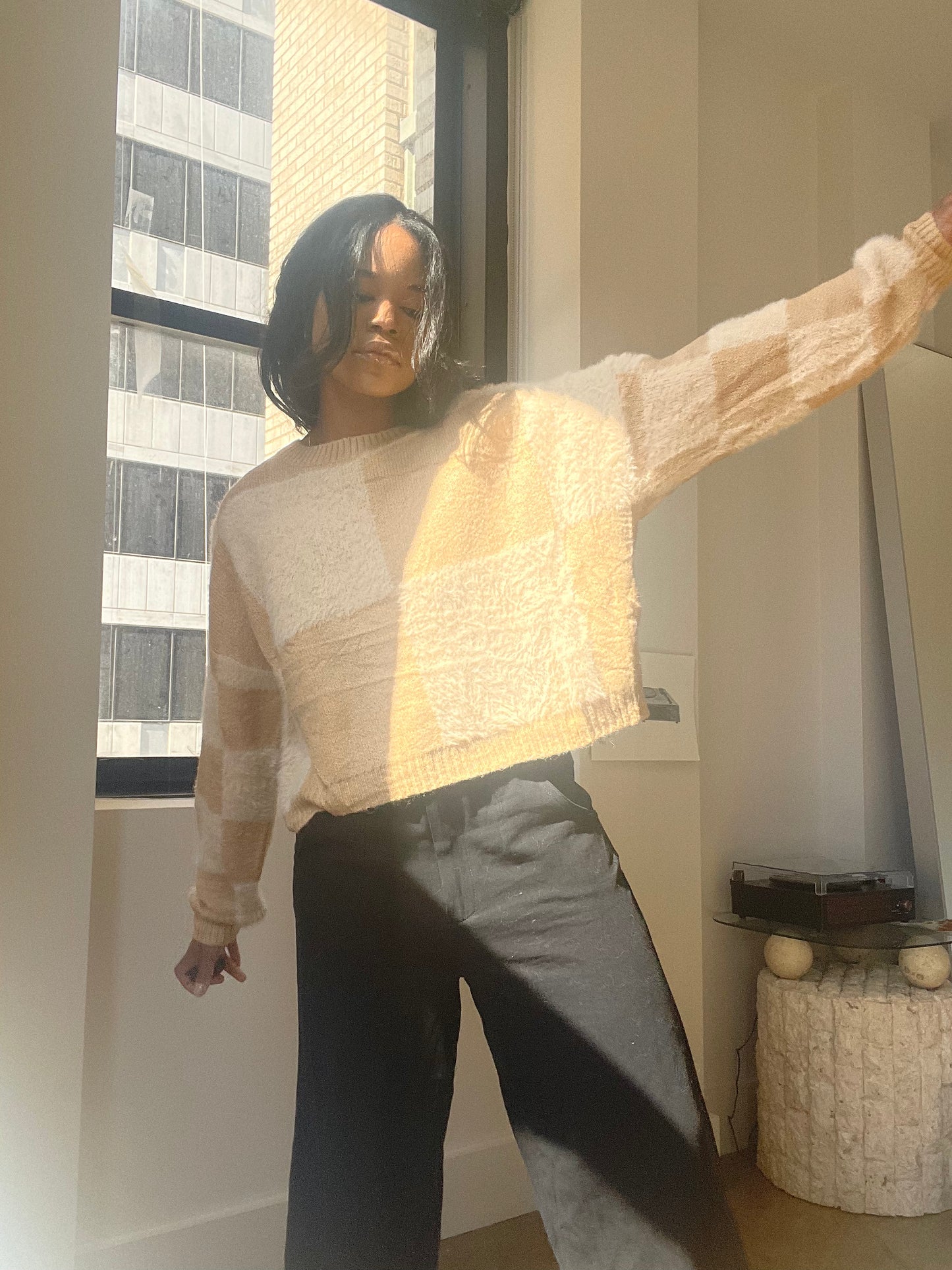 Charlie Check Pullover Sweater In Taupe