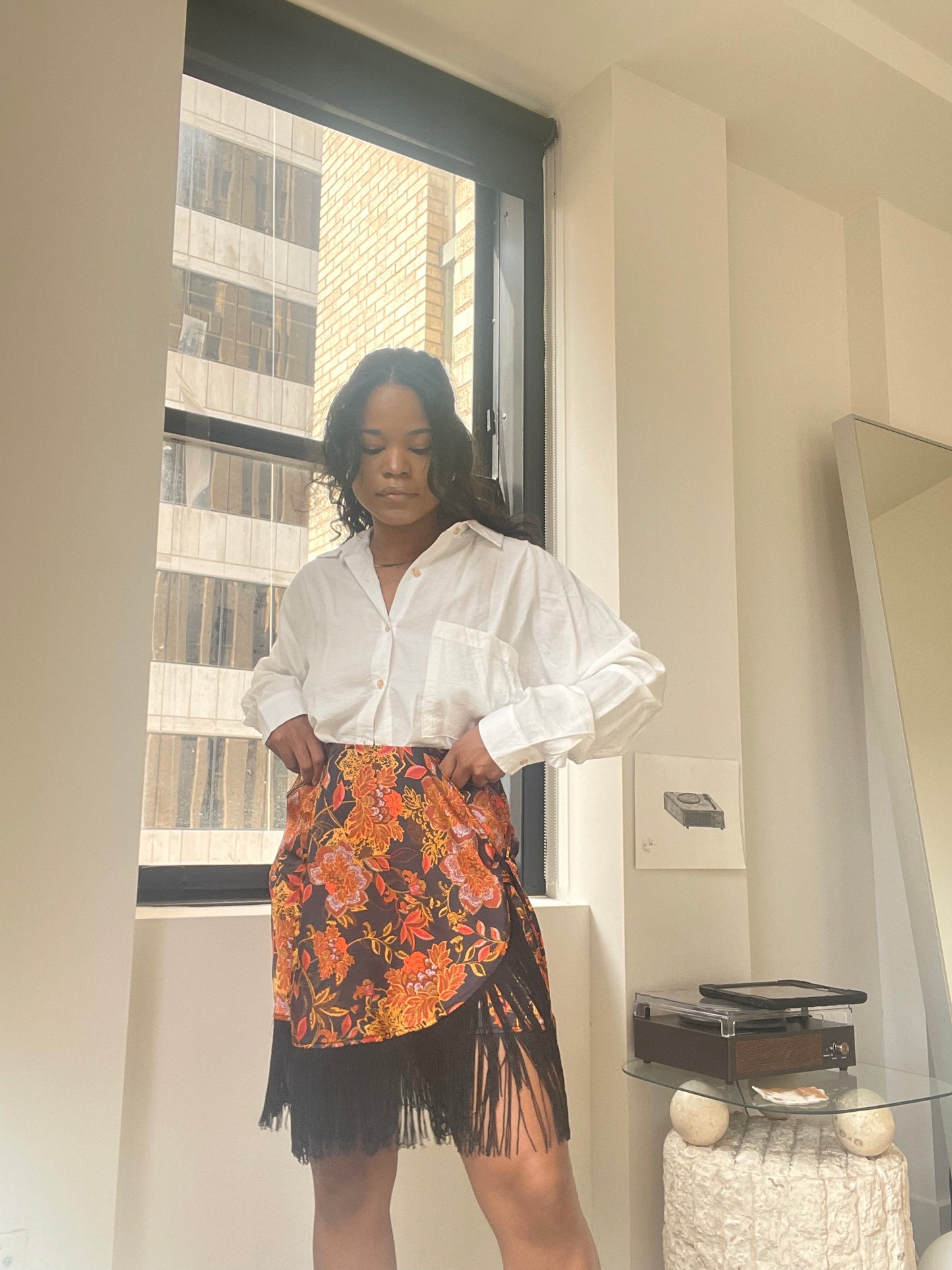 Jacqueline Fringe Side Wrap Mini Floral Skirt