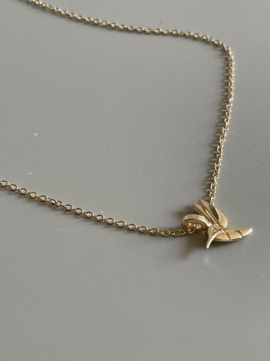 Hummingbird Charm Necklace In Gold